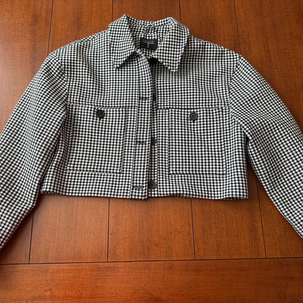 Tahari Black and White Checkered Cropped Blazer